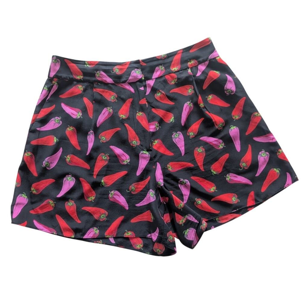 Kate Spade 100% Silk Chili Print High Rise Shorts size 8